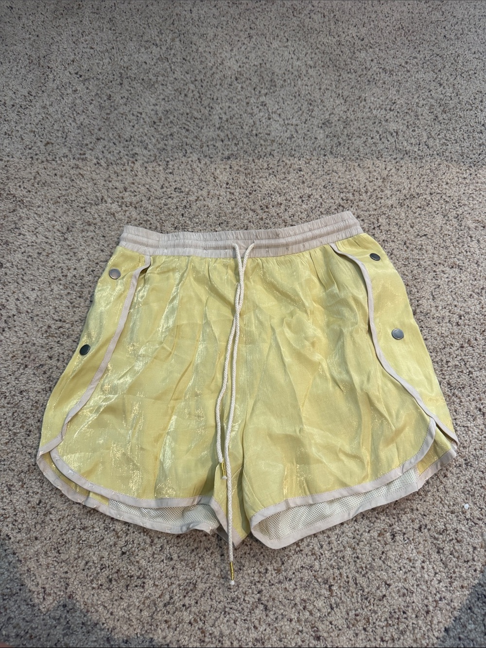 Mystree Pale Yellow Mesh Athletic Shorts with Cream Trim